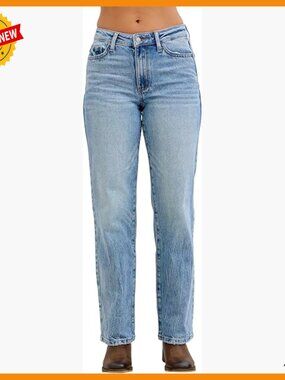 Mid Rise Petite Straight Leg Jeans, Rigid Denim, Comfortable Fit